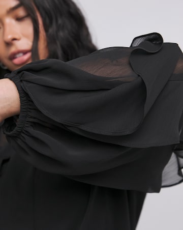 Tie Neck Sheer Frill Cuff Blouse