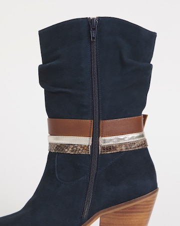 Joe Browns Navy Triple Strap Ruched Suede Cowboy Boot- Extra Wide Fit (EEE)