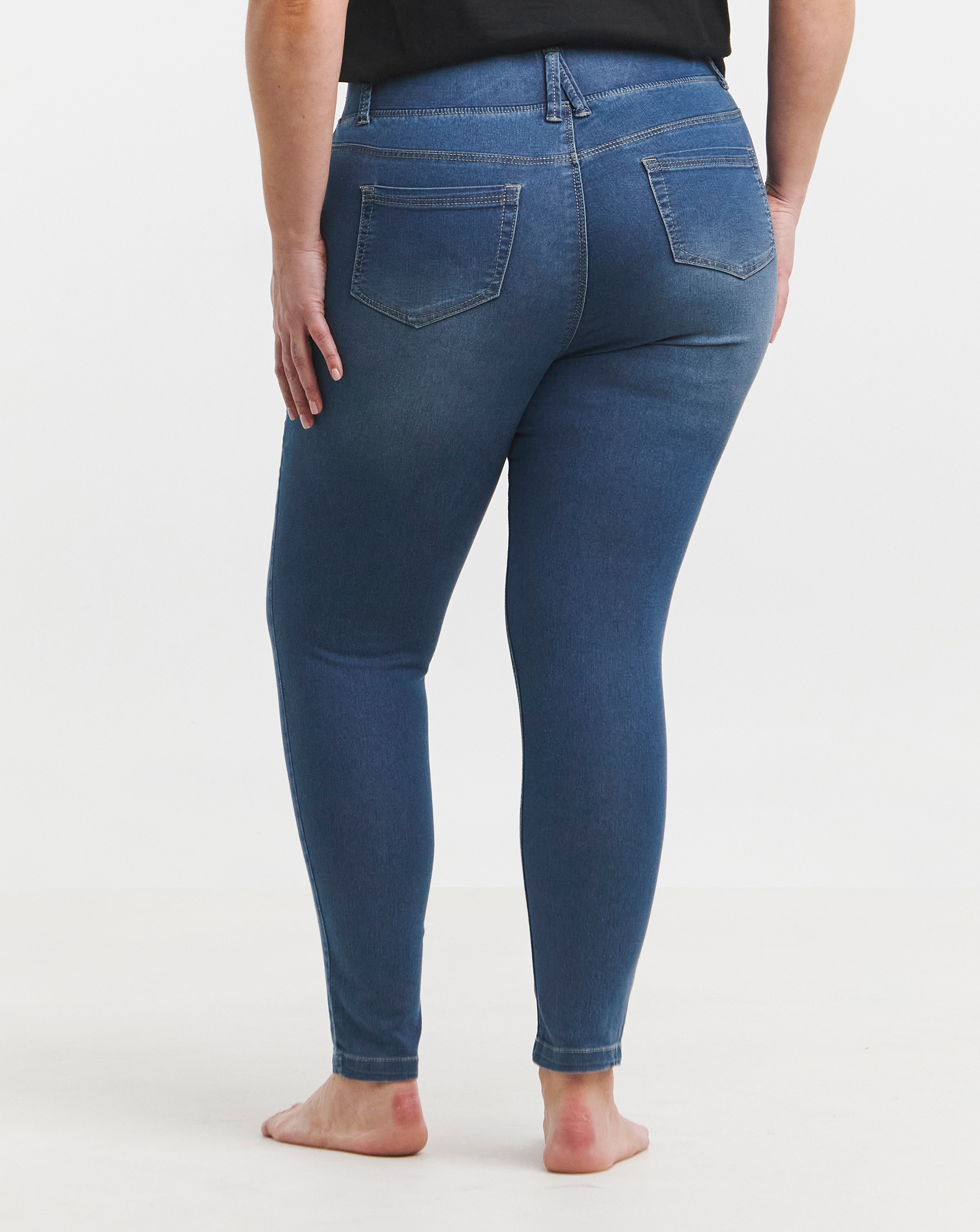 Plus Size Pull On Jeggings Uk Mid Wash Stretch Skinny Pull On