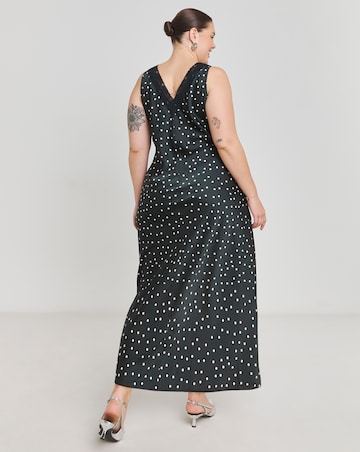 Spot Print Lace Trim Midaxi Satin Slip Dress