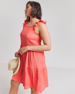 Coral Textured Jersey Smock Dress