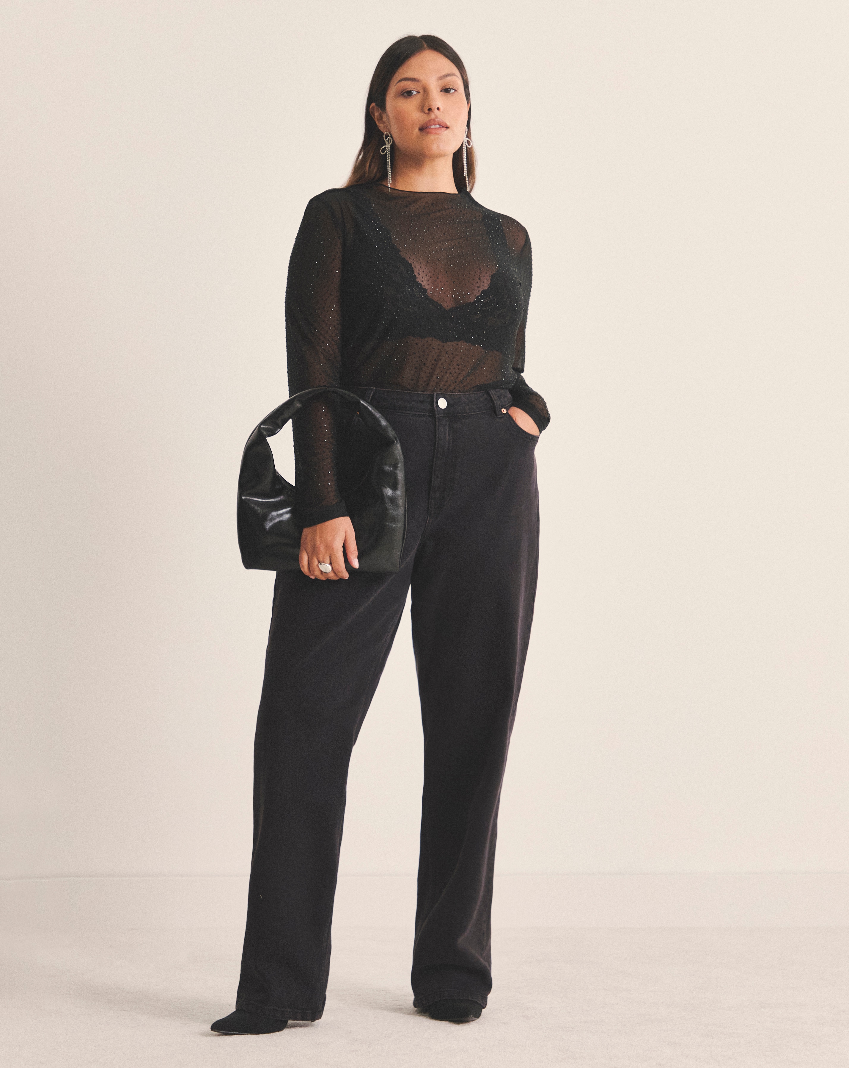 Black High Neck Hot Fix Mesh Top | Simply Be Black High Neck Hot Fix Mesh Top | Simply Be