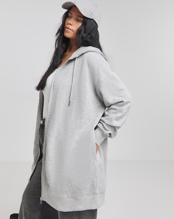 Grey Marl Core Zip Through Longline Hoodie