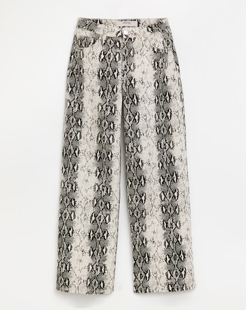 Black Snake Print Wide Leg Jeans