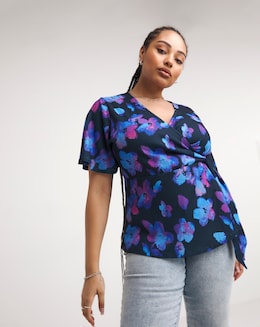 Floral Print Angel Sleeve Wrap Top