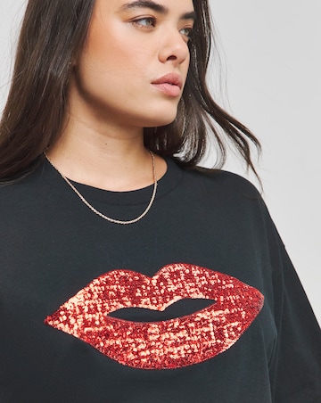 Black Red Sequin Lips T-Shirt