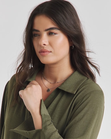 Khaki Herringbone Twill Smock Dress With Pockets