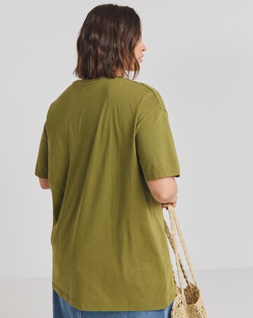 Khaki Acid Wash Amazons Longline Slogan T-Shirt