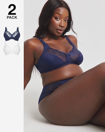 Pretty Secrets (2 Pack) Ella Lace Non Wired Full Cup Bras (B-H) Navy/White
