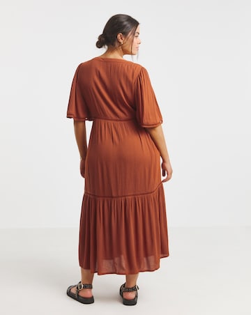 Simply Be Rust Crinkle Tiered Maxi Dress with Ladder Trim