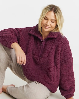 Pretty Secrets Quarter Zip Fleece Snuggle Top Burgundy