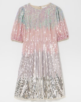 Maya Curve Mermaid Sequin Stripe Puff Sleeve Mini Dress