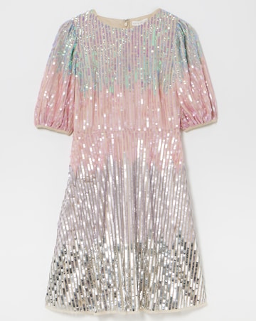 Maya Curve Mermaid Sequin Stripe Puff Sleeve Mini Dress