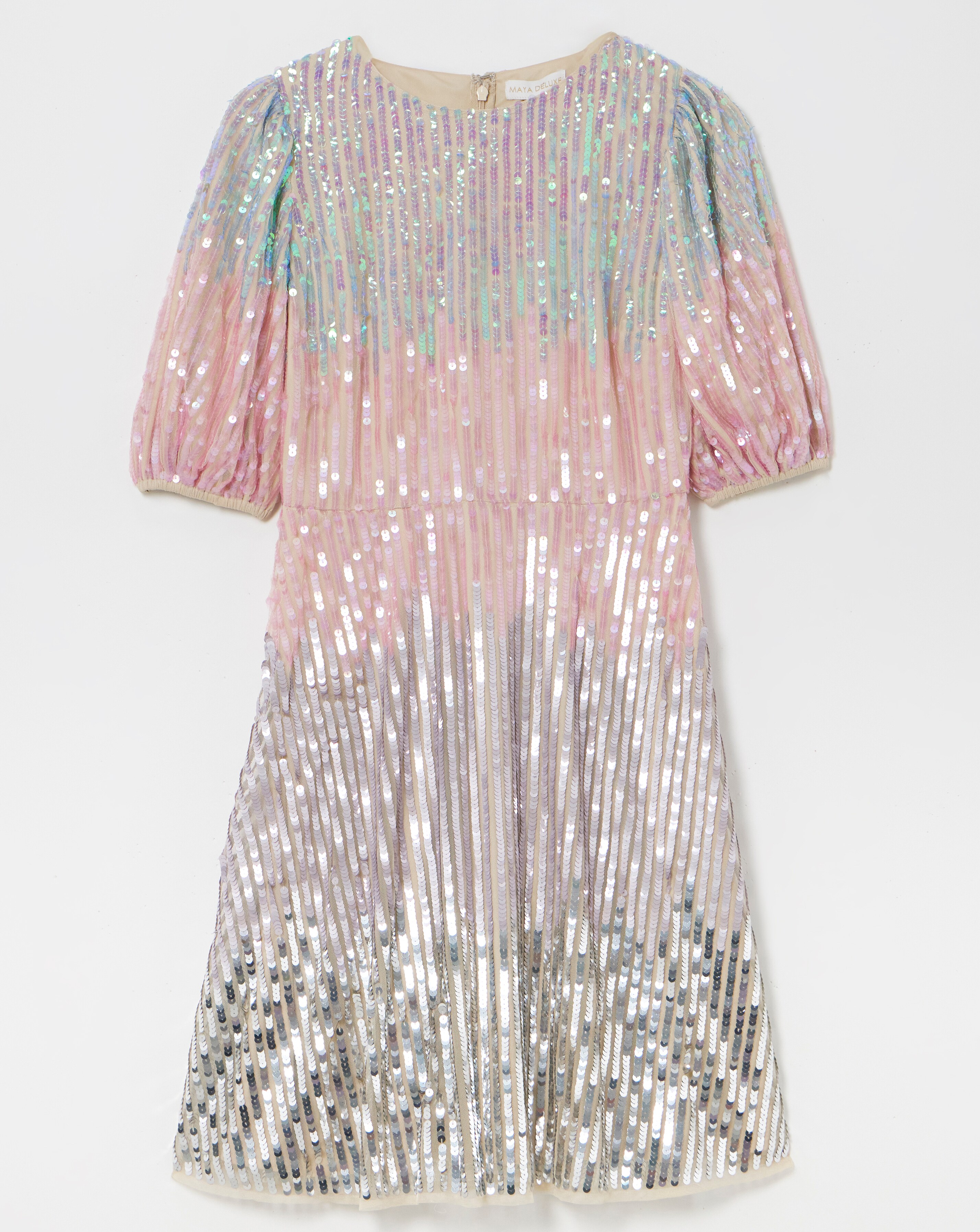 Maya Curve Mermaid Sequin Stripe Puff Sleeve Mini Dress