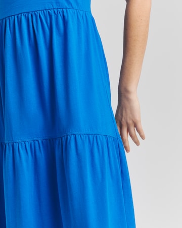 Blue Cotton Jersey Tiered Maxi Dress
