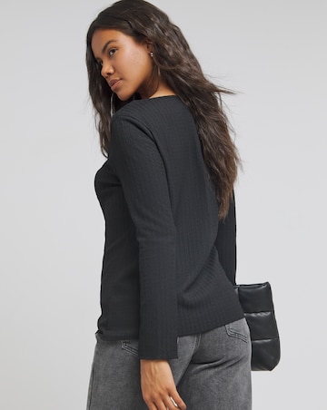 Black Textured Tie Front Cardigan