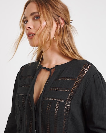 Simply Be Black Cheesecloth Cutwork Blouse