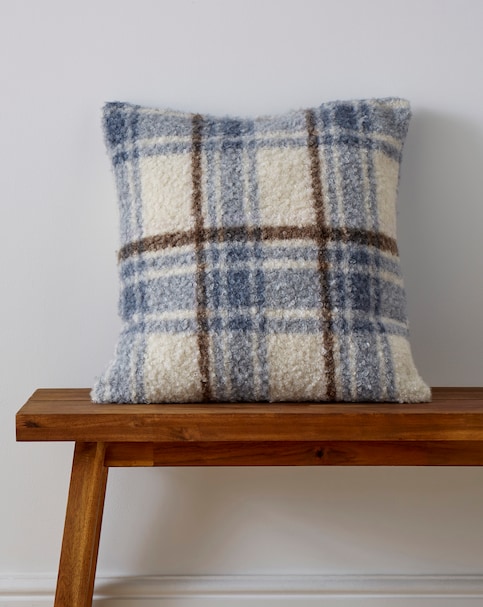Boucle Checked Cushion - Blue