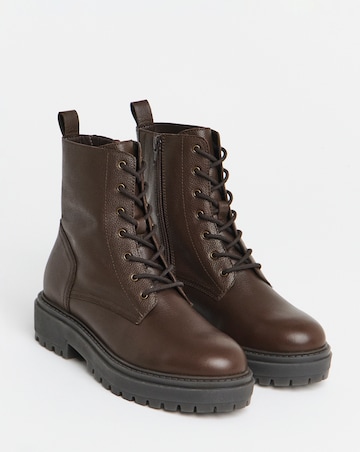 Serena Leather Chunky Lace Up Boots Wide E Fit