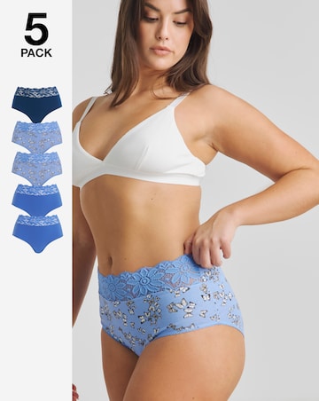 Pretty Secrets 5 Pack Lace Top Full Brief Knickers Butterfly
