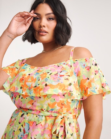 Floral Print Bardot Wrap Midi Dress