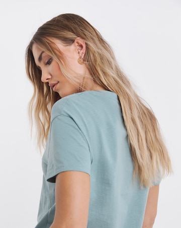 Green Slub V Neck T-Shirt | Simply Be