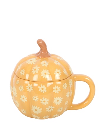 Groovy Floral Pumpkin Lidded Mug