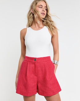 Pink Tailored Boucle Shorts