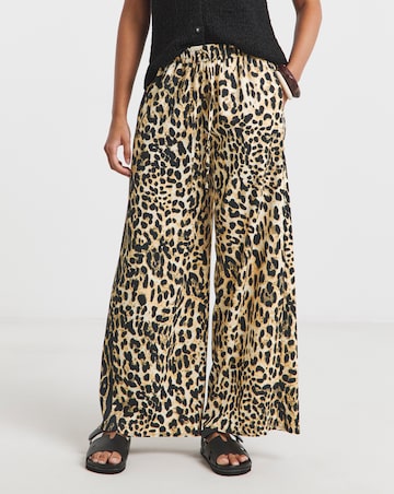 Leopard Print Drawcord Waist Wide Leg Trouser