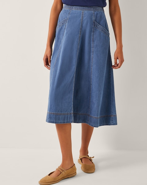 Monsoon Harper Seamed Denim Midi Skirt