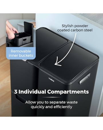 Tower 60L Recycling Bin with 3 Individual Compartments