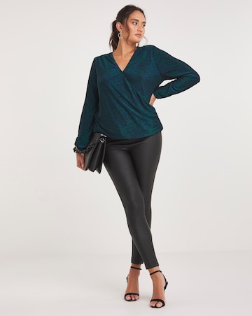 Joanna Hope Green/Blue Glitter Knit Wrap Top