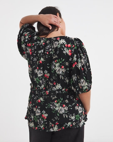 Black Floral Crinkle Blouse
