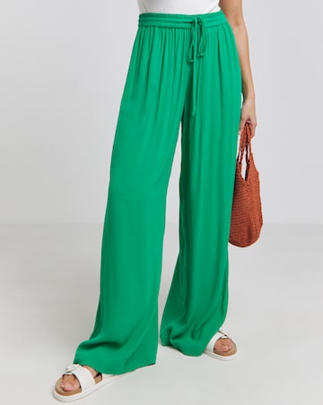 Green Crinkle Wide Leg Trousers