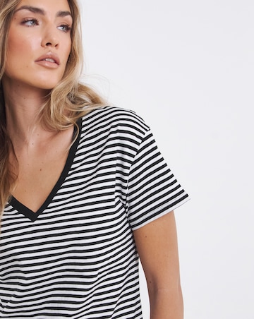 Simply Be Black & White Stripe Pure Cotton V Neck T-Shirt
