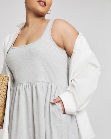 Grey Marl Cotton Jersey Apron Dress With Pockets