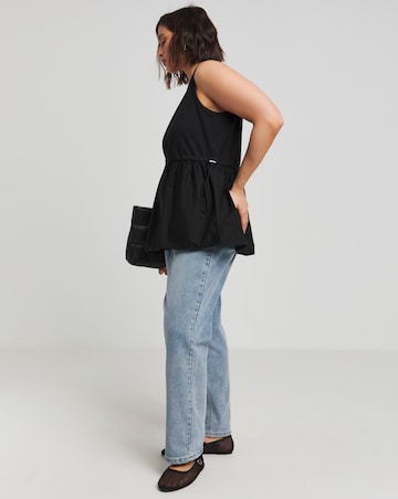 Simply Be Black Sleeveless Poplin Jersey Mix Tank Top