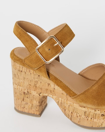 Gaga Leather Cork Platform Sandals - Wide Fit (E)