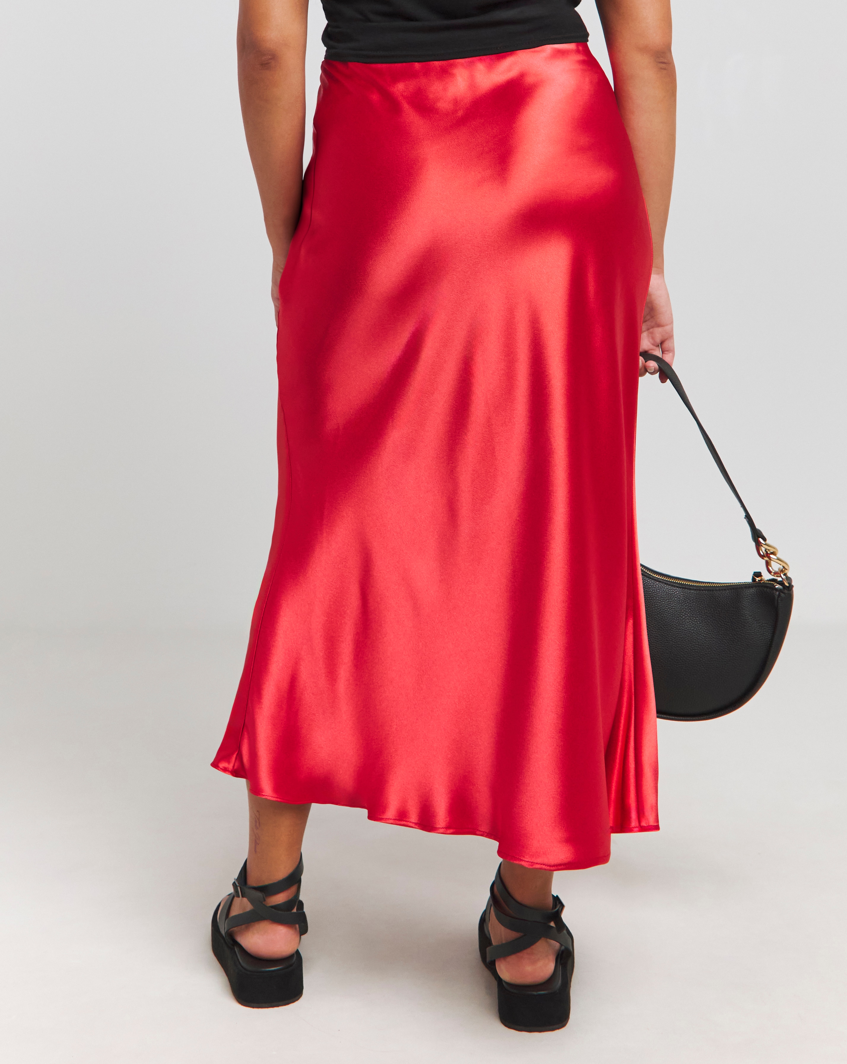 Red Satin Midaxi Skirt Simply Be