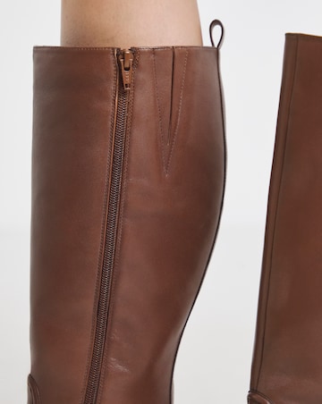 Berry Leather Knee High Riding Boots Wide E Fit Curvy Calf
