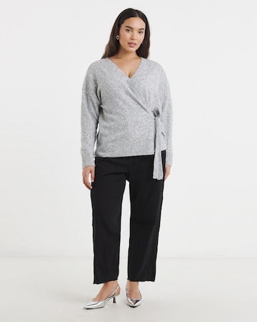 Simply Be Brushed Yarn Grey Marl Diamante Ballet Wrap Cardigan