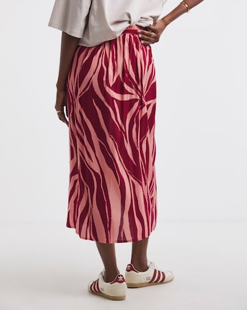 Spun Viscose Pink Zebra Side Split Midi Skirt