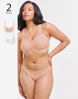 Pretty Secrets (2 Pack) Front Fastening Back Support Bras (B-DD) Blush/White