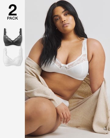 Pretty Secrets (2 Pack) Lottie Lace Non Wired Bras (B-F) White/Black