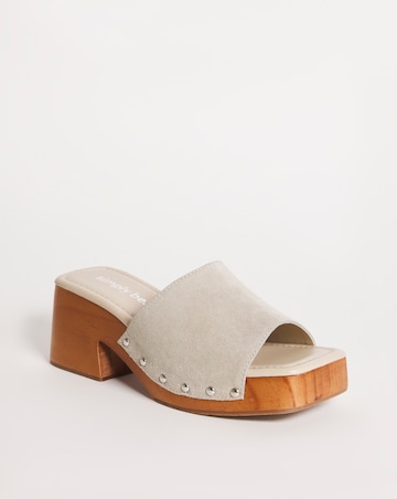 Sage Wooden Block Heeled Suede Clog Sandals Ex Wide Fit