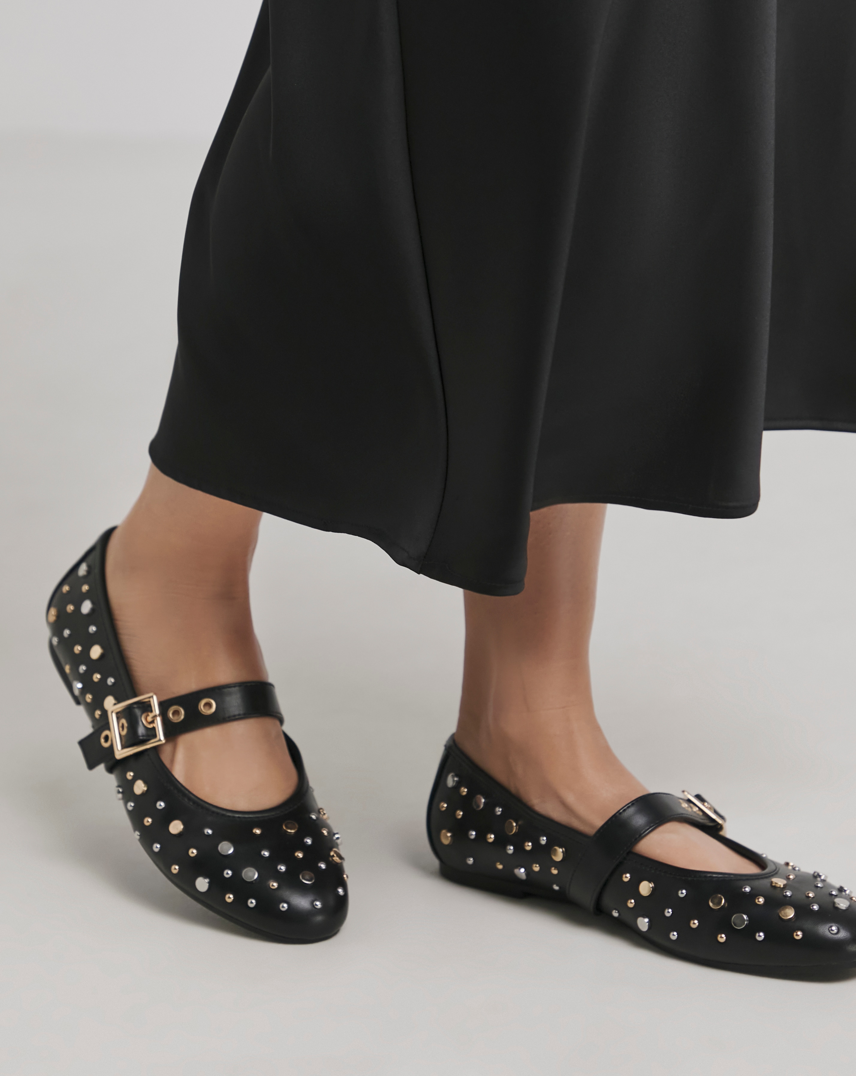 Detroit Embellished Studded Mary Jane Flat Shoes Wide Fit (E