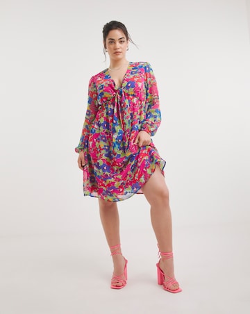 Multi Print Knot Front Skater Dress