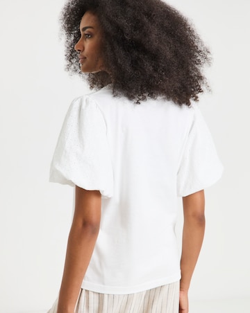 Simply Be White Broderie Sleeve V Neck T-Shirt