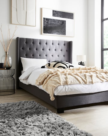 Allegra Winged Fabric Bed with 3 Layer Memory Foam Hybrid Mattress
