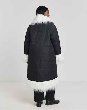 Native Youth Longline Cocoon Puffa With Faux Fur
